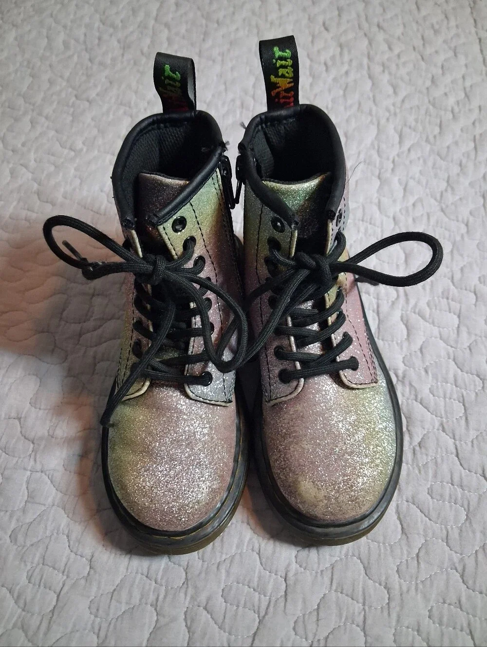 Dr. Martens 1460 Rainbow Iridescent Metallic Zip Boots Girls Youth Size 12